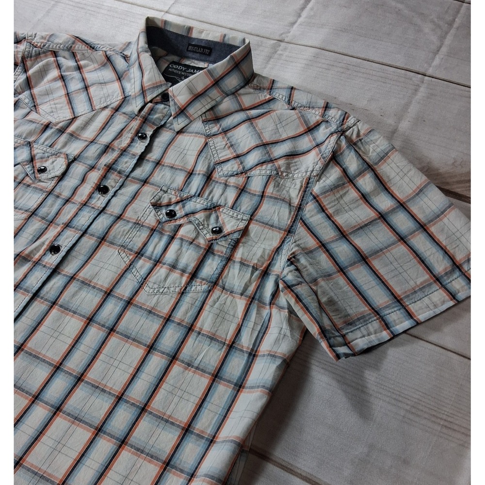 Cody James Western Shirt Mens L Plaid Pearl Snap Short Sleeve Regular Fit Large